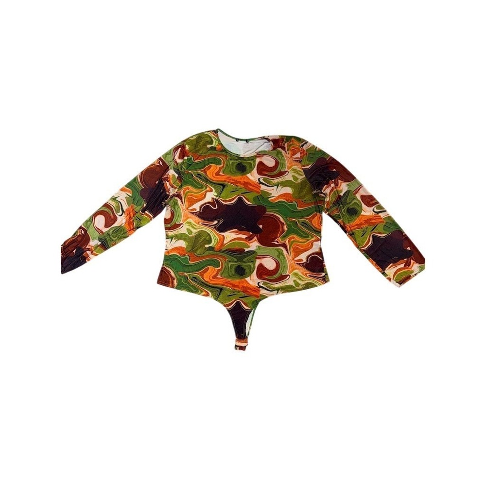 Boohoo Bodysuit Top Womens Plus Size 24 Swirl Print Long Sleeve Multicolor boho - Picture 2 of 6